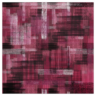 Black, white strokes and stripes on burgundy. fabric