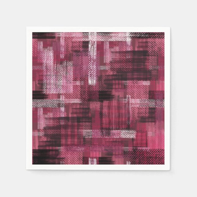 Black, white strokes and stripes on burgundy. napkins (Front)