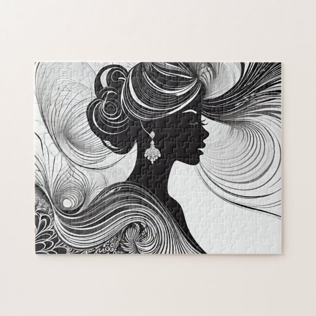 Black & White: Stunning African Woman Silhouette Jigsaw Puzzle (Horizontal)
