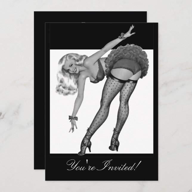 Black & White Style Pin-Up Girl 19 Invitation (Front/Back)