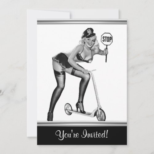 Black  White Style Pin_Up Girl 1 Invitation