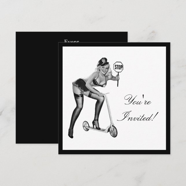 Black & White Style Pin-Up Girl 1 Invitation (Front/Back)