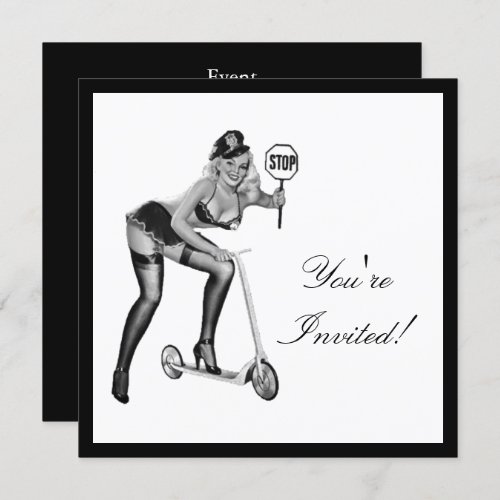 Black  White Style Pin_Up Girl 1 Invitation