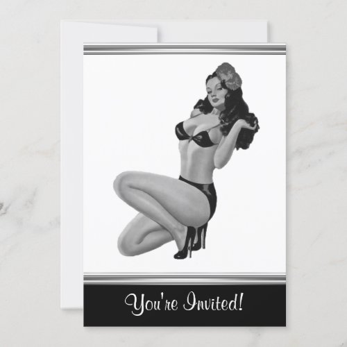 Black  White Style Pin_Up Girl 20 Invitation