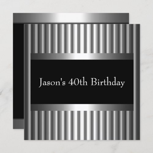 Black White Style Silver Mens 40th Invitation