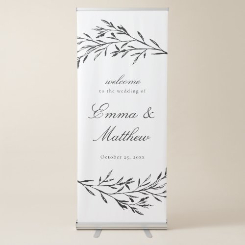 Black  White Styled Meadow Wedding Welcome Retractable Banner