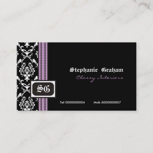 Black white stylish damask monogram business card