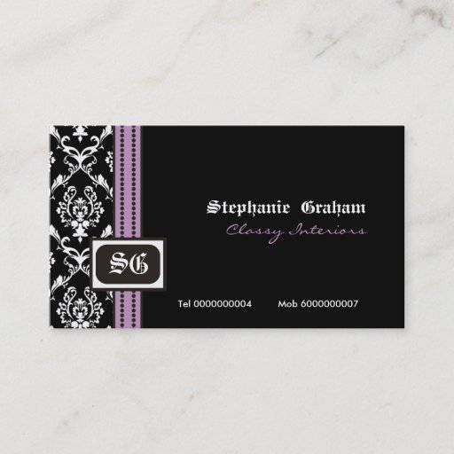 Customizable Black white stylish damask monogram business card