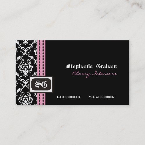 Black white stylish damask monogram business card