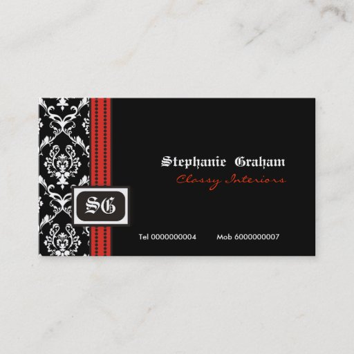 Customizable Black white stylish damask monogram business card