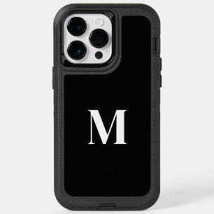 Black White Stylish Elegant Custom Name Monogram OtterBox iPhone 14 Pro Max Case