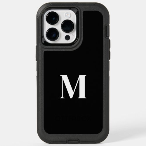 Black White Stylish Elegant Custom Name Monogram OtterBox iPhone 14 Pro Max Case