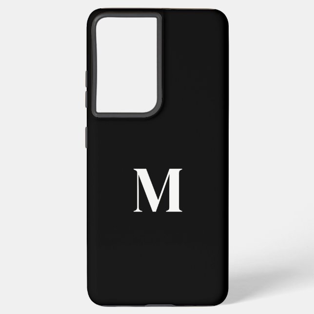 Black White Stylish Elegant Custom Name Monogram Samsung Galaxy Case (Back)