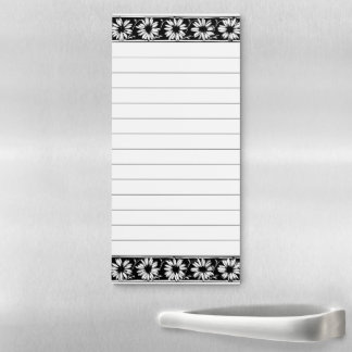 Black White Stylish Floral Daisy Border Magnetic Notepad