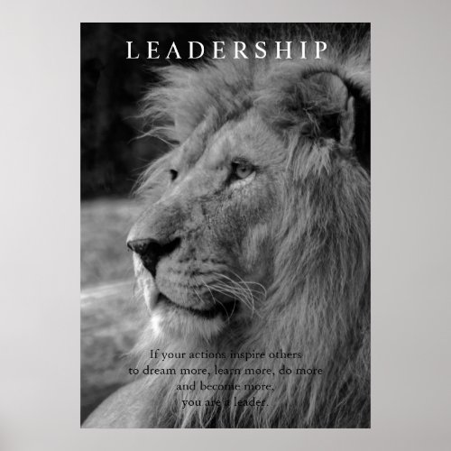 Black  White Stylish Motivational Leadership Lion Poster
