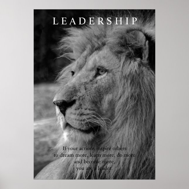 Black & White Stylish Motivational Leadership Lion Poster (Front)