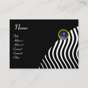 BLACK WHITE STYLISH WAVES,BLUE GEMSTONE MONOGRAM BUSINESS CARD