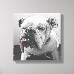 Black white stylized bulldog pet portrait canvas print