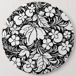Black &amp; White Stylized Floral Pattern 2 Button