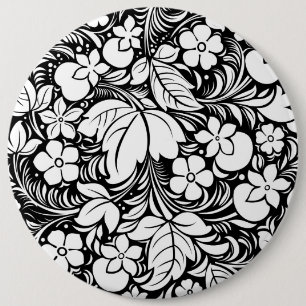 Black & White Stylized Floral Pattern 2 Button