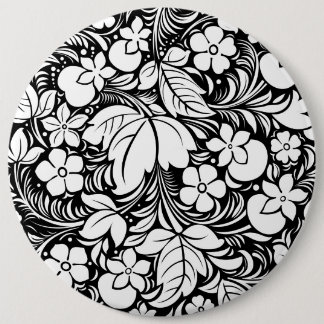 Black & White Stylized Floral Pattern 2 Button