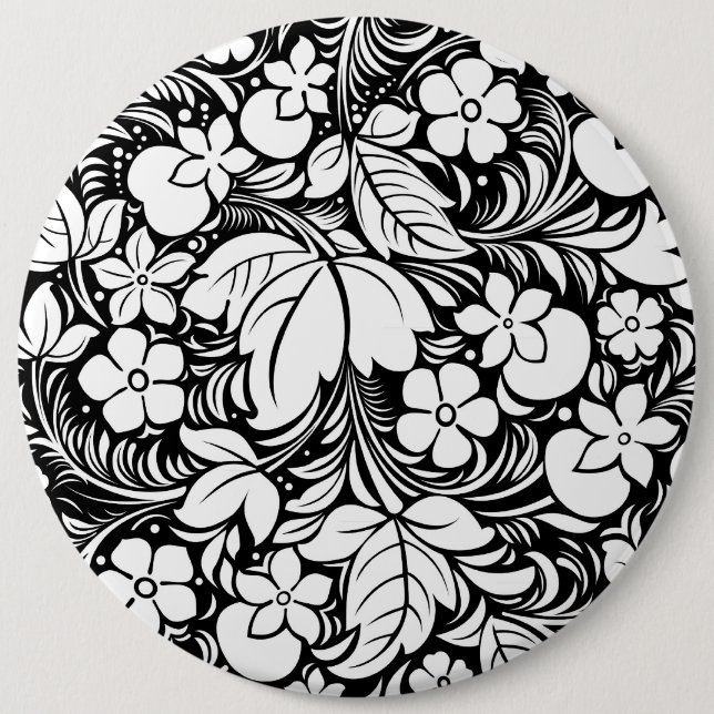 Black & White Stylized Floral Pattern 2 Button (Front)