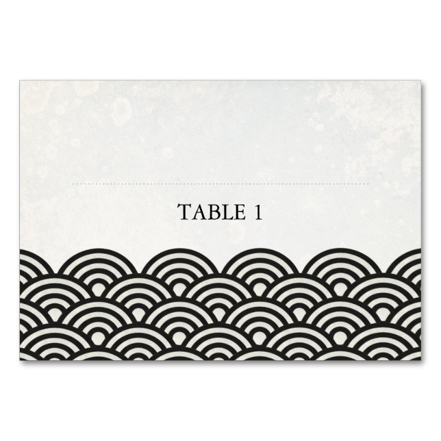 Black+White Stylized Waves Flat Place Name Card (Front)