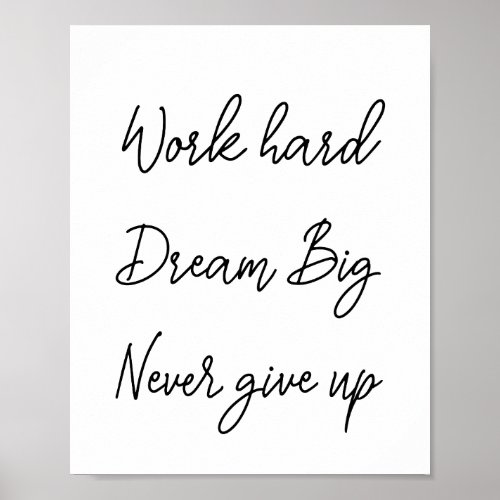 Black White Success Quote Work Hard Gym Poster