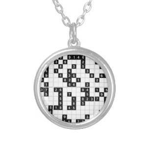 black white sudoku silver plated necklace