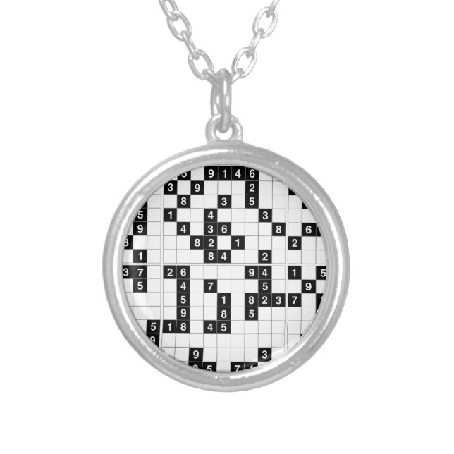 black white sudoku silver plated necklace (Front)