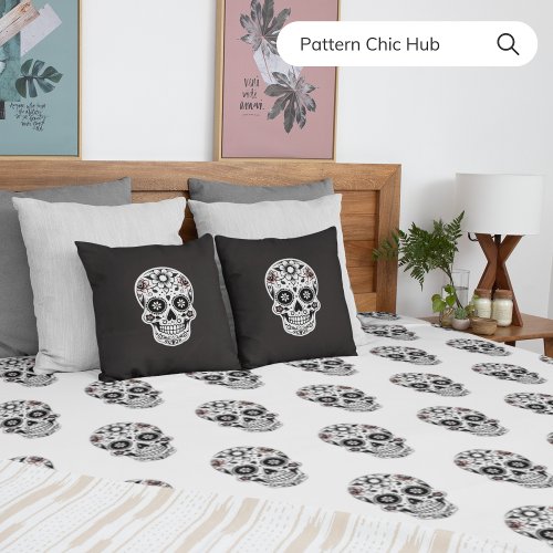 Black  White Sugar Skull Elegant Modern Pattern  Duvet Cover