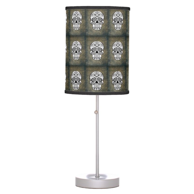 Black & White Sugar Skull Slate Table Lamp (Front)