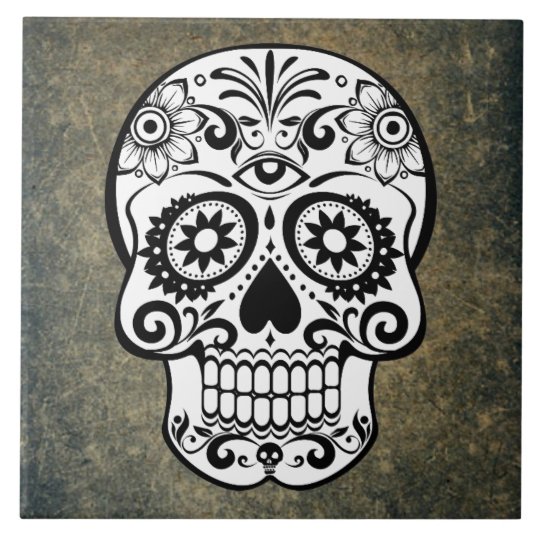 Black & White Sugar Skull Slate Tile | Zazzle.com