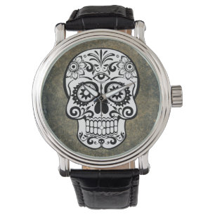 Black & White Sugar Skull Slate Watch Vintage