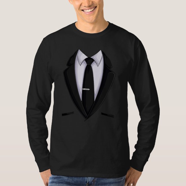 Black & White Suit Tie Tuxedo Bow Tie Suit Men Cos T-Shirt (Front)
