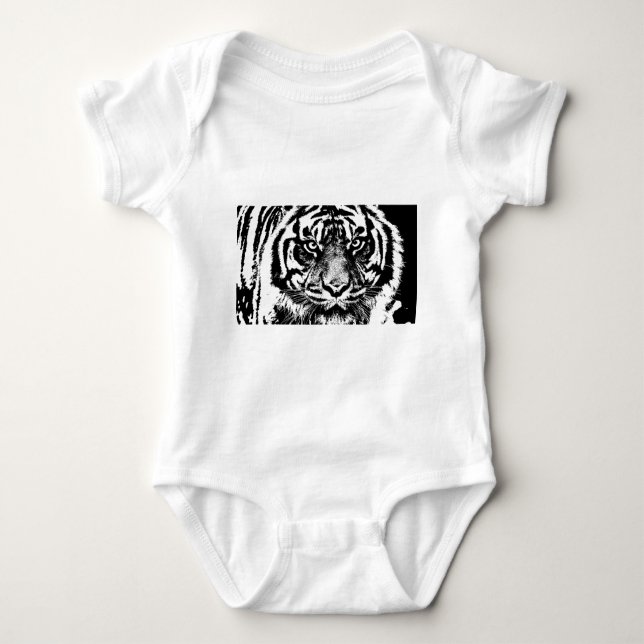 Black White Sumatran Borneo Tiger Eye Artwork Baby Bodysuit (Front)