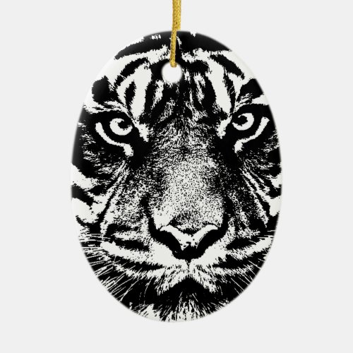 Black White Sumatran Borneo Tiger Eye Artwork Ceramic Ornament