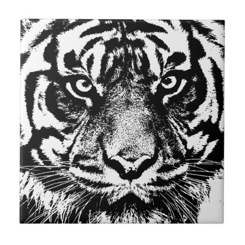 Black White Sumatran Borneo Tiger Eye Artwork Ceramic Tile