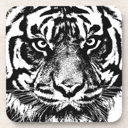 Black White Sumatran Borneo Tiger Eye Artwork Drink Coaster