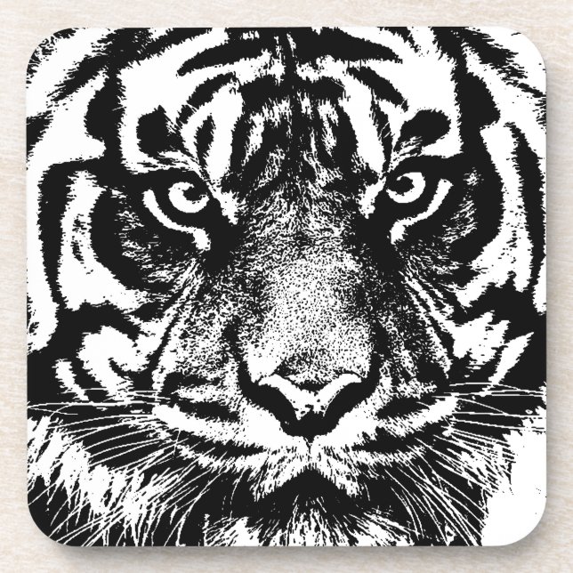 Black White Sumatran Borneo Tiger Eye Artwork Drink Coaster (Front)