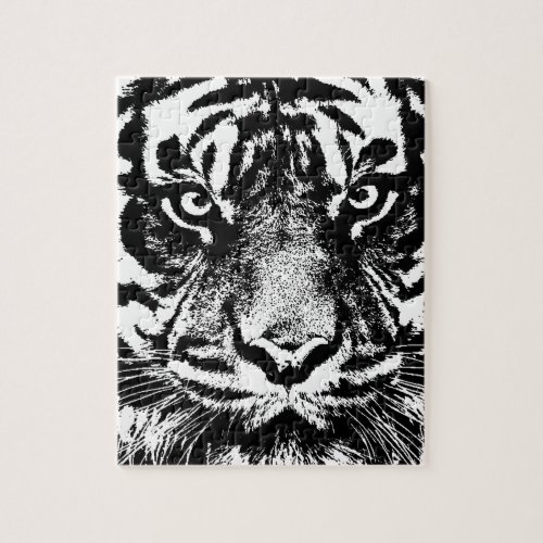 Black White Sumatran Borneo Tiger Eye Artwork Jigsaw Puzzle