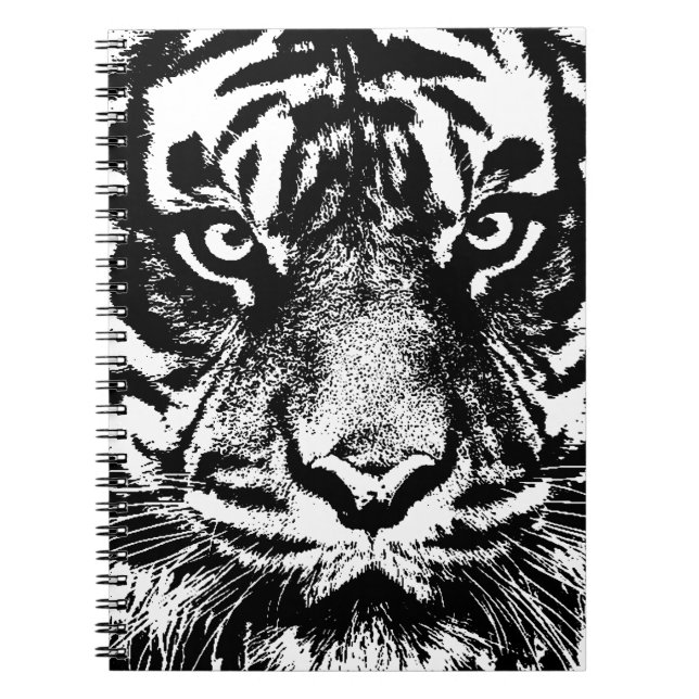 Black White Sumatran Borneo Tiger Eye Artwork Notebook (Front)