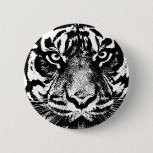 Black White Sumatran Borneo Tiger Eye Artwork Pinback Button