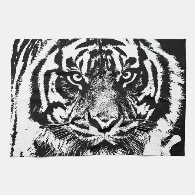 Black White Sumatran Borneo Tiger Eye Artwork Towel (Horizontal)