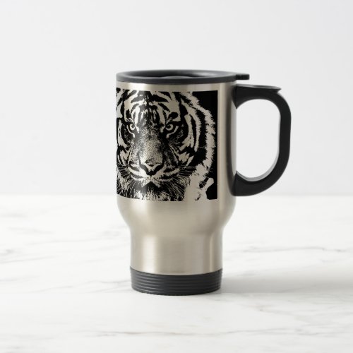 Black White Sumatran Borneo Tiger Eye Artwork Travel Mug