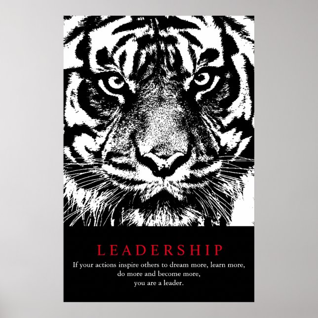 Black White Sumatran Tiger Motivational Leadership Poster (Front)