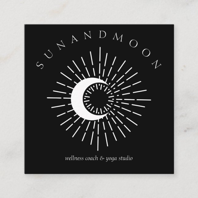 Black White Sun Moon Spiritual Solar Energy Square Business Card