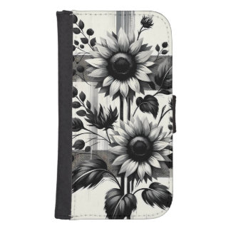 Black & White Sunflower Plaid Phone Wallet Case