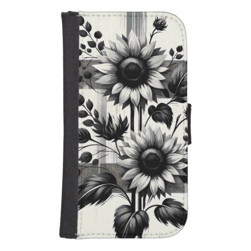 Black  White Sunflower Plaid Phone Wallet Case