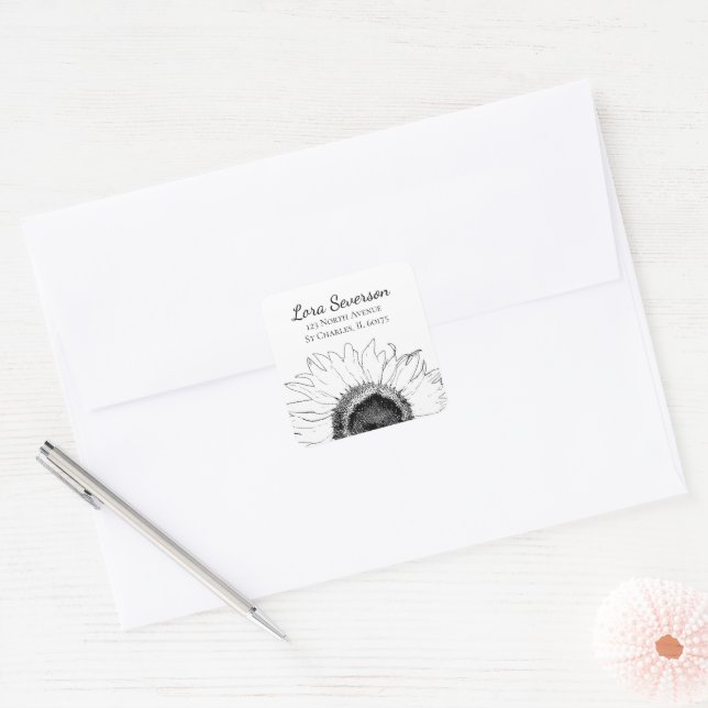 Black White Sunflower Return Address Envelope Seal (Envelope)